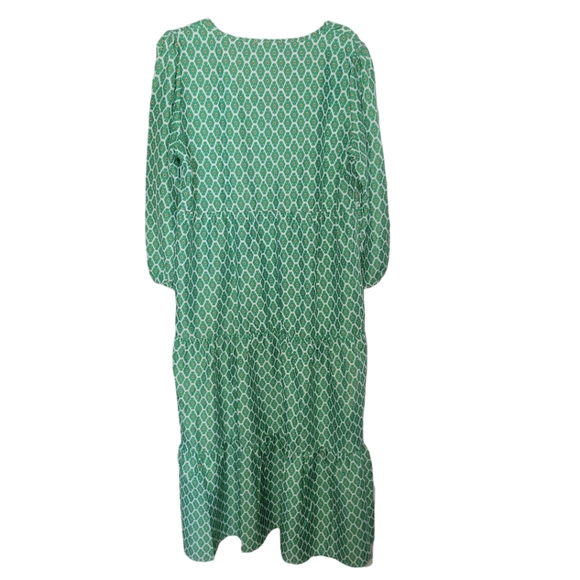 Puff Sleeve Boho Dress - Bold Green Pattern - Picture 6 of 7
